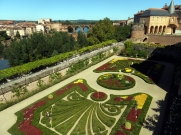 A beautiful formal garden is located just outside the museum.