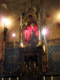 Inside the chapel is another Black Madonna. These are so called because of the natural color of the wood from which they were carved, together with centuries of darkening from being in smoky interiors.