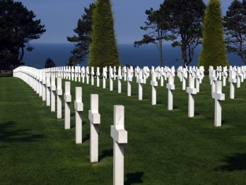 This is the beautiful and solemn American Cemetery overlooking the English Channel in Colleville-sur-Mer, Normandy, France. It is the final resting place for 9,387 Americans who died on D-Day and in the subsequent Battle of Normandy.