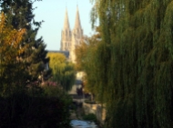 As in many European towns, a church or cathedral provides a convenient orientation point. The spires are often the first thing a traveler sees when approaching the town.