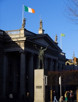 Patriots comandeered this building, the General Post Office (GPO), in hope of sparking a national rebellion that would free Ireland from British domination. Overwhelming British force put down the rebellion, but the event ultimately succeeded in hastening the end of British rule.